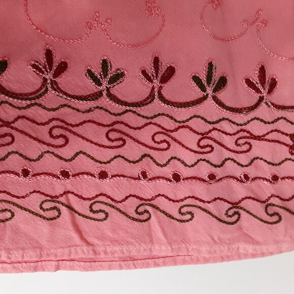 Pink Smocked Sun Dress Soutache Applique Maxi Beach Cover Up Resort Dip Dye - Picture 6 of 10